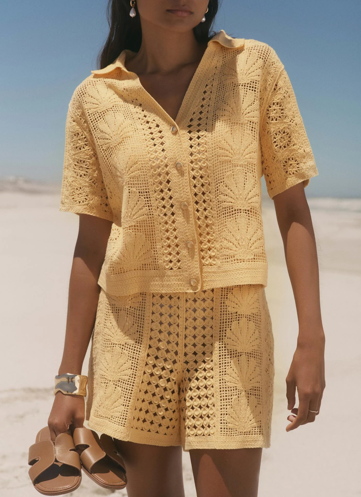 Yellow Crochet Shell Shorts - Image 4