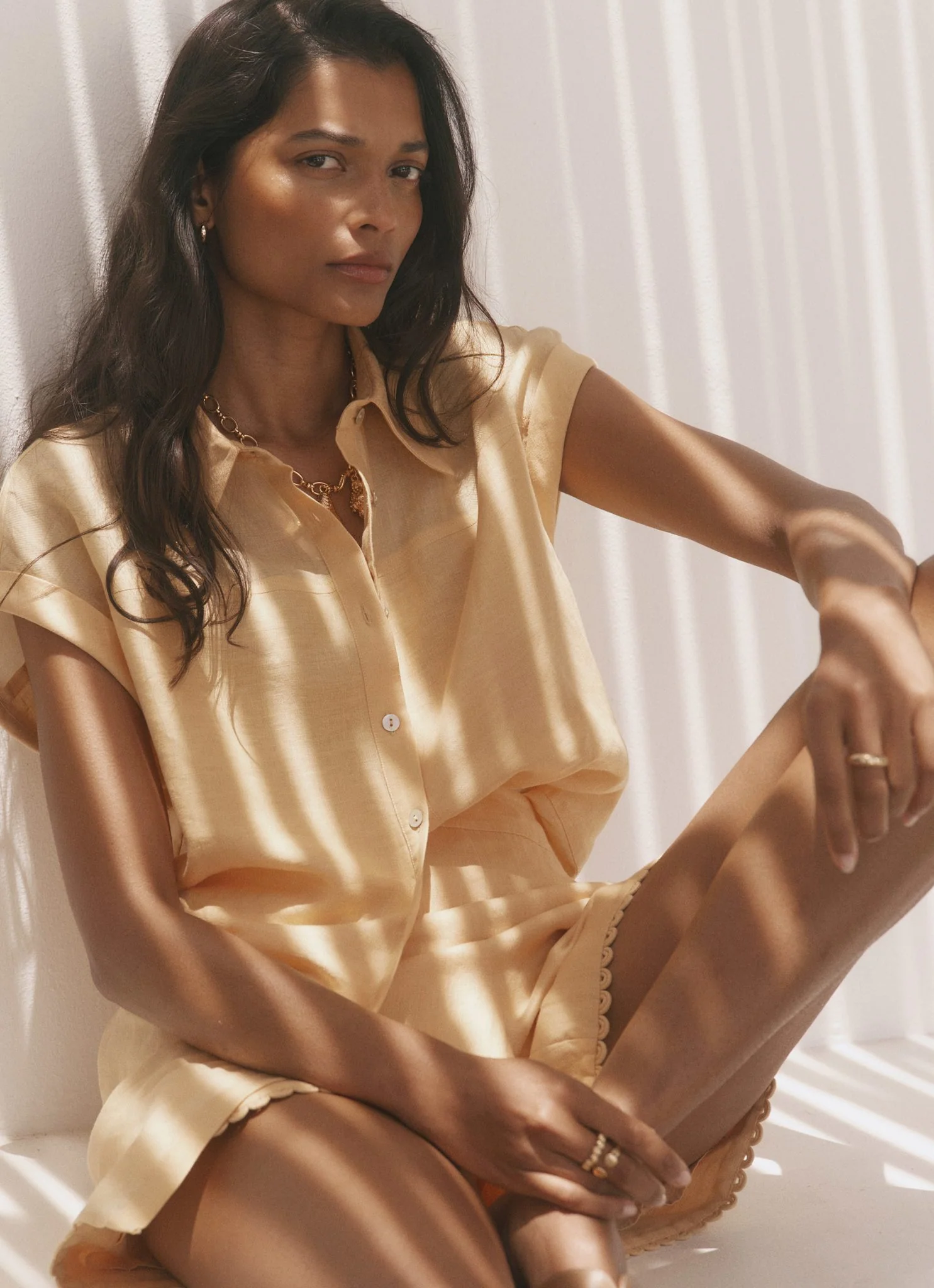 Yellow Linen Blend Sheer Panel Shirt - Image 4