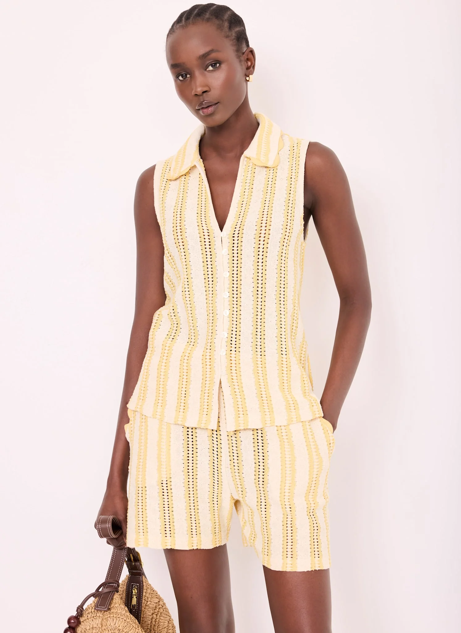 Yellow Stripe Beach Shorts Set - Image 3
