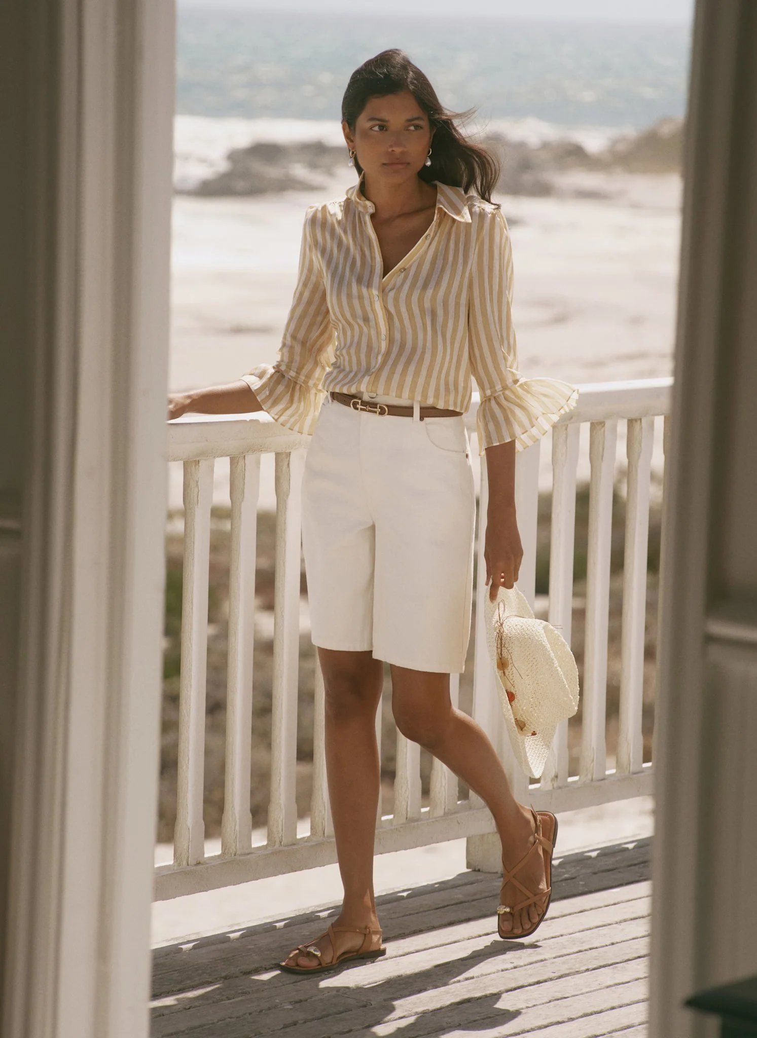 Yellow Striped Ruffle Detail Shirt - Image 2