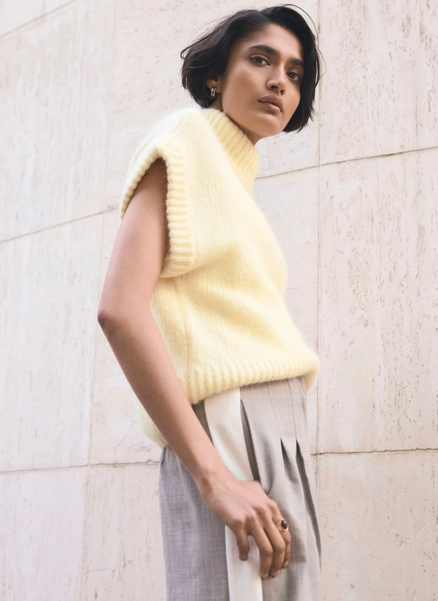 Butter Yellow Wool Blend High Neck Knit Top - Image 2