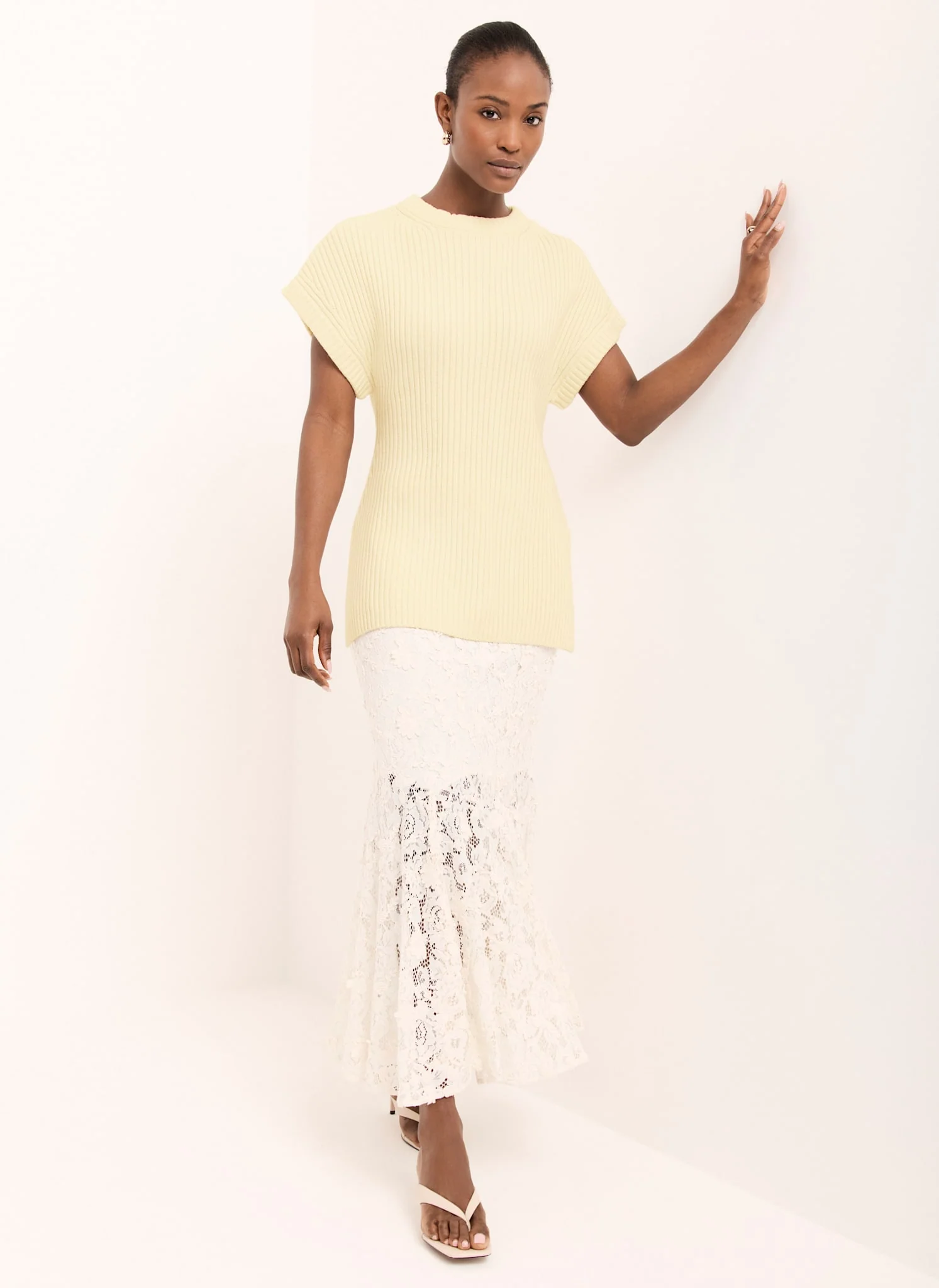 Butter Yellow Wool Blend Longline Knit Top - Image 3