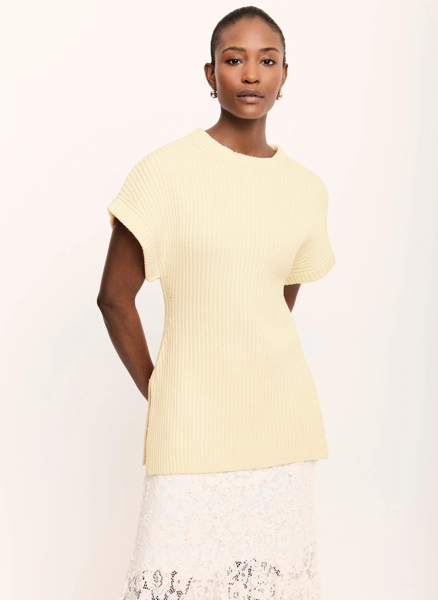 Butter Yellow Wool Blend Longline Knit Top - Image 4